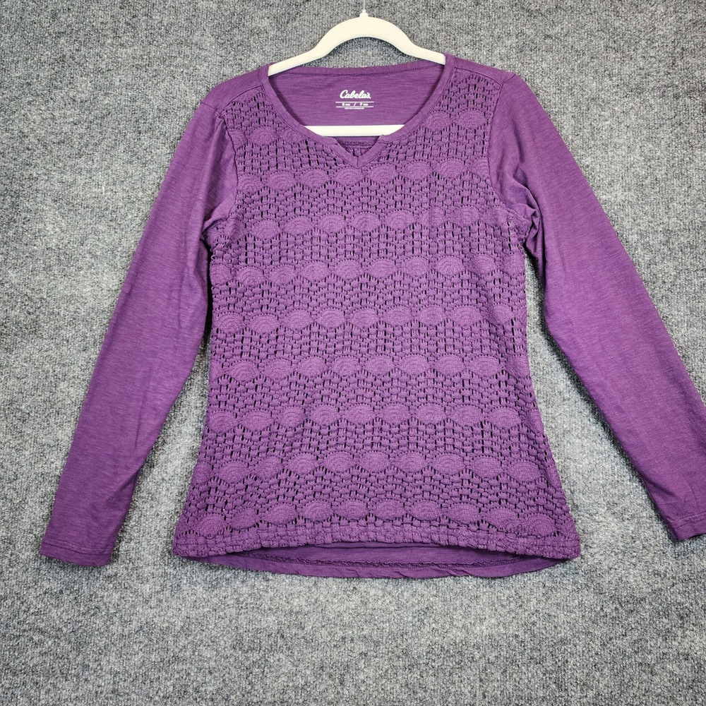 Cabela's‎ Crochet Lace V-Neck Long Sleeve Cotton Knit Top Women's Small Regular